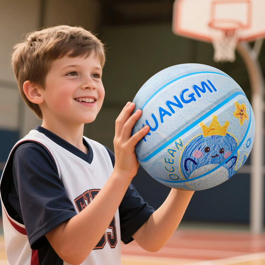 Kuangmi Whale Children's Basketball Size 5（27.5”）PU Material Durable Kids for Indoor Outdoor Play