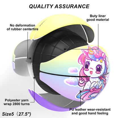 Kuangmi Unicorn Kids Basketball Size5 27.5", PU Leather Surface for Slip Resistance and Wear Resistance, Indoor/Outdoor
