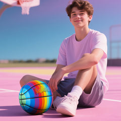 Kuangmi Rainbow Colorful Basketball Size7（29.5“）, Durable PU Ball for Kids Youth Adults, Indoor Outdoor Training Game