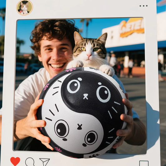 Kuangmi PU Basketball Tai Chi Design with Cute Cat Prints Indoor/Outdoor Use High Bounce & Anti-Slip Size7 29.5"