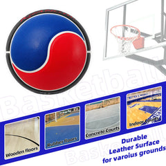 Kuangmi Tai Chi Basketball, Official Size 7 (29.5"), Unique Tai Chi Symbol Red and Blue Color Design, for Indoor & Outdoor