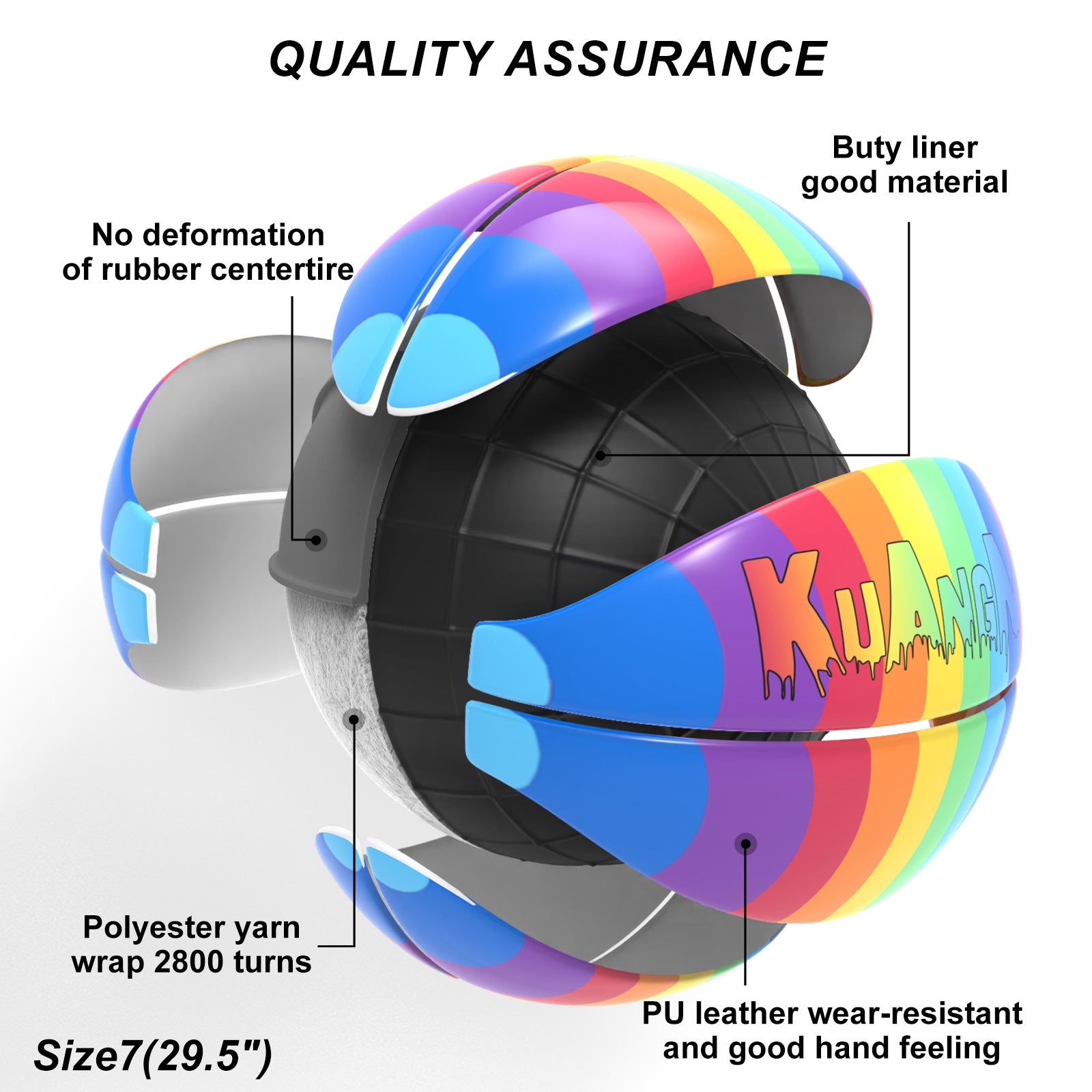 Kuangmi Rainbow Colorful Basketball Size7（29.5“）, Durable PU Ball for Kids Youth Adults, Indoor Outdoor Training Game