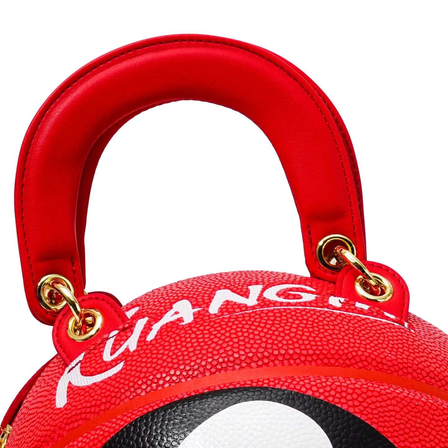 Kuangmi PU Red - Black “18” Pattern 7# Basketball Crossbody Bag w/ Adjustable Strap