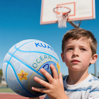 Kuangmi Whale Children's Basketball Size 5（27.5”）PU Material Durable Kids for Indoor Outdoor Play