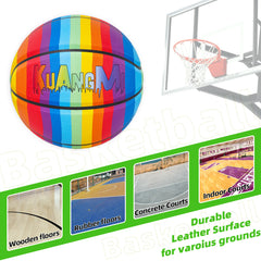 Balón de baloncesto Kuangmi Rainbow Colorful, tamaño 7 (29,5"), balón de PU resistente para niños, jóvenes y adultos, ideal para entrenamiento en interiores y exteriores.