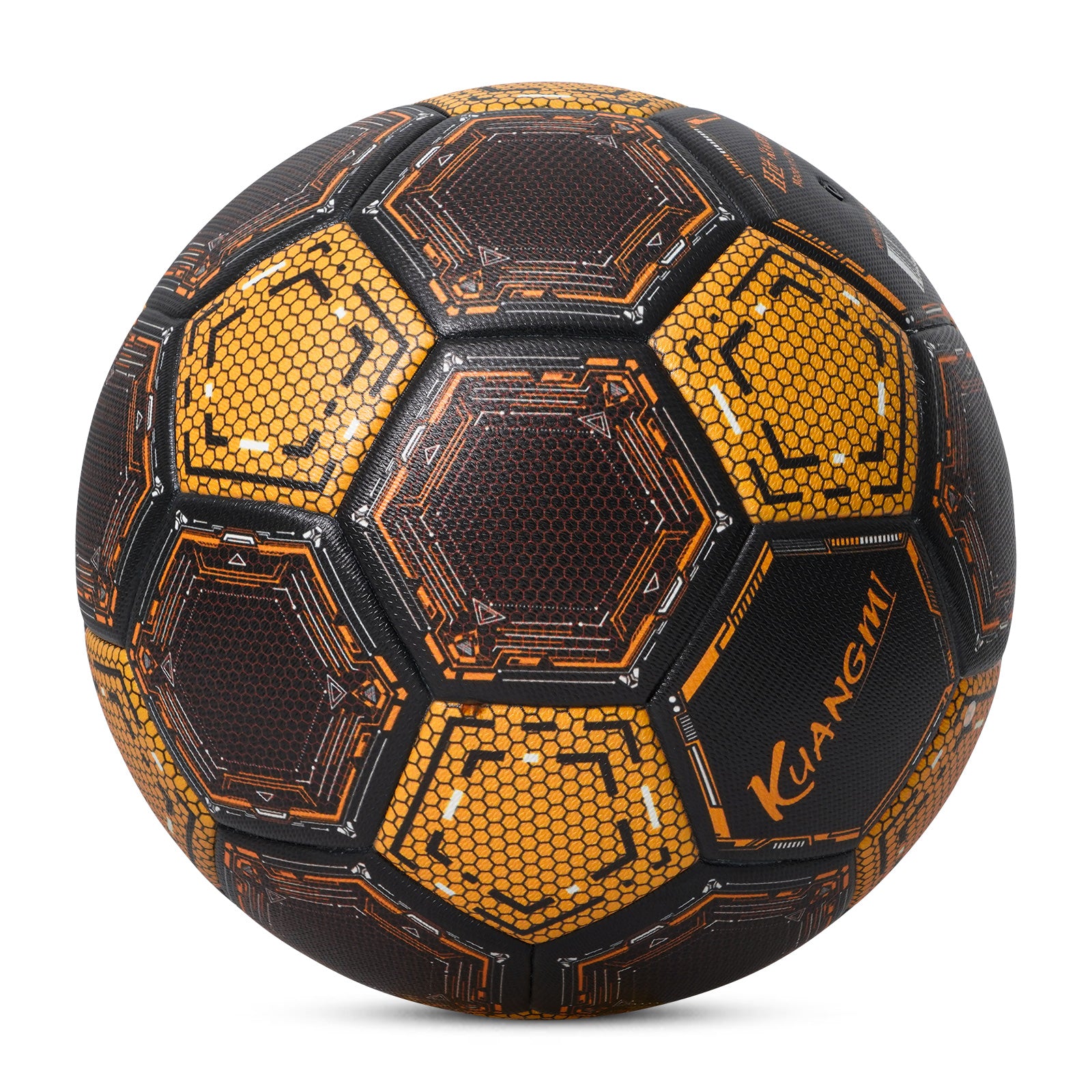 Kuangmi Mecha Honeycomb Football (Silver/Black-Gold), Size 5, PU Surface for Training & Competition