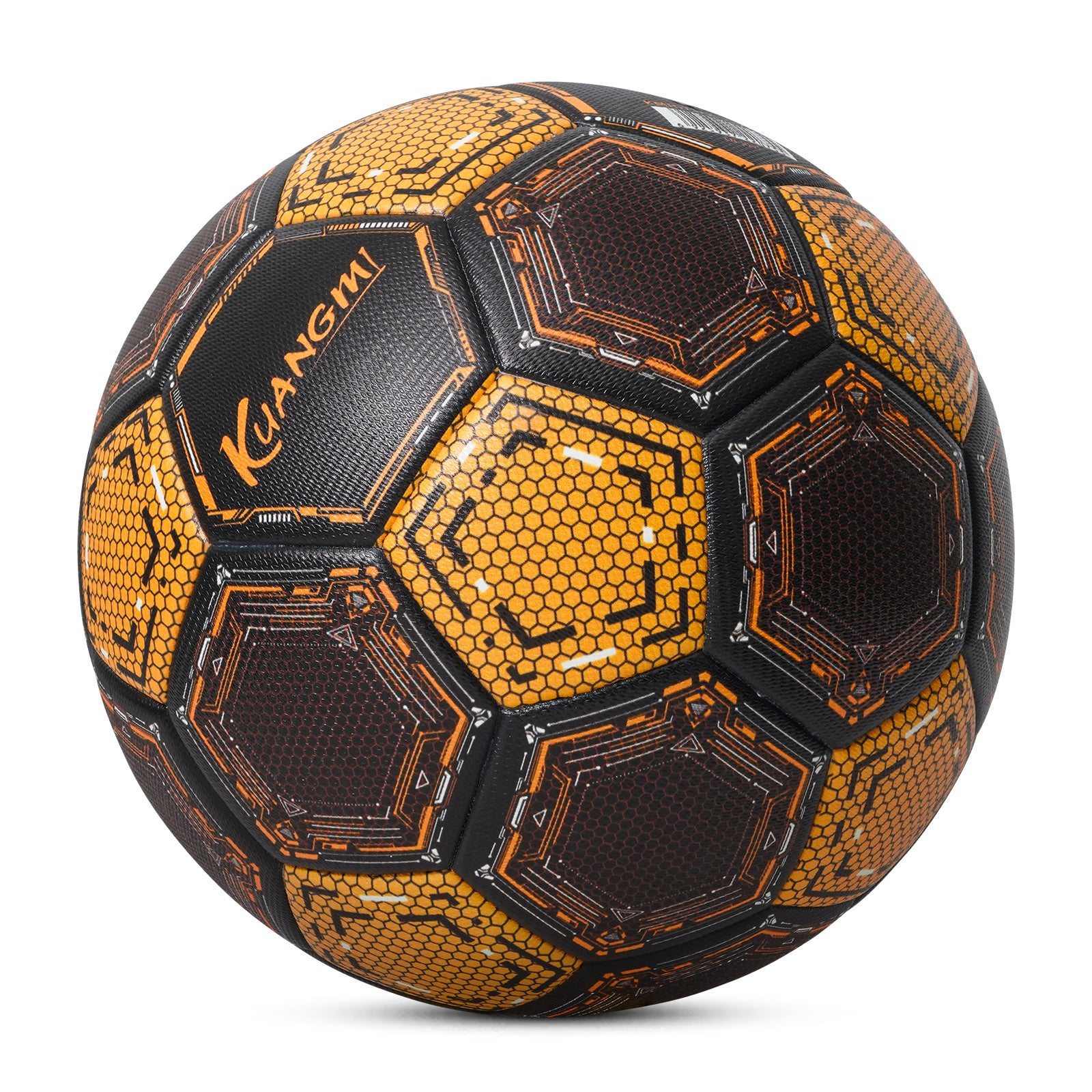 Kuangmi Mecha Honeycomb Football (Silver/Black-Gold), Size 5, PU Surface for Training & Competition