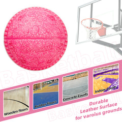 Kuangmi Sandwich Cookie Basketball, Sizes 6 & 7, Pink & Black, Hygroscopic PU Leather
