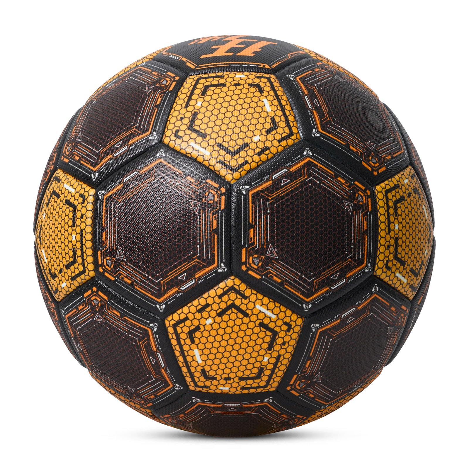 Kuangmi Mecha Honeycomb Football (Silver/Black-Gold), Size 5, PU Surface for Training & Competition