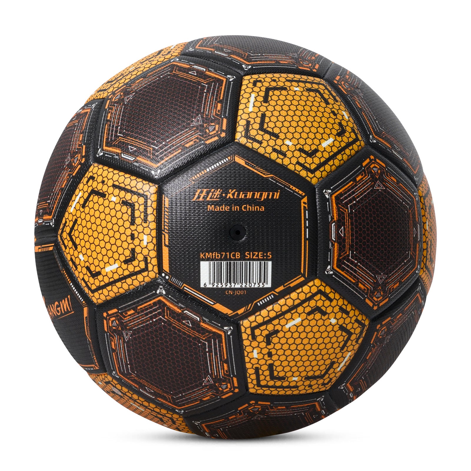 Kuangmi Mecha Honeycomb Football (Silver/Black-Gold), Size 5, PU Surface for Training & Competition