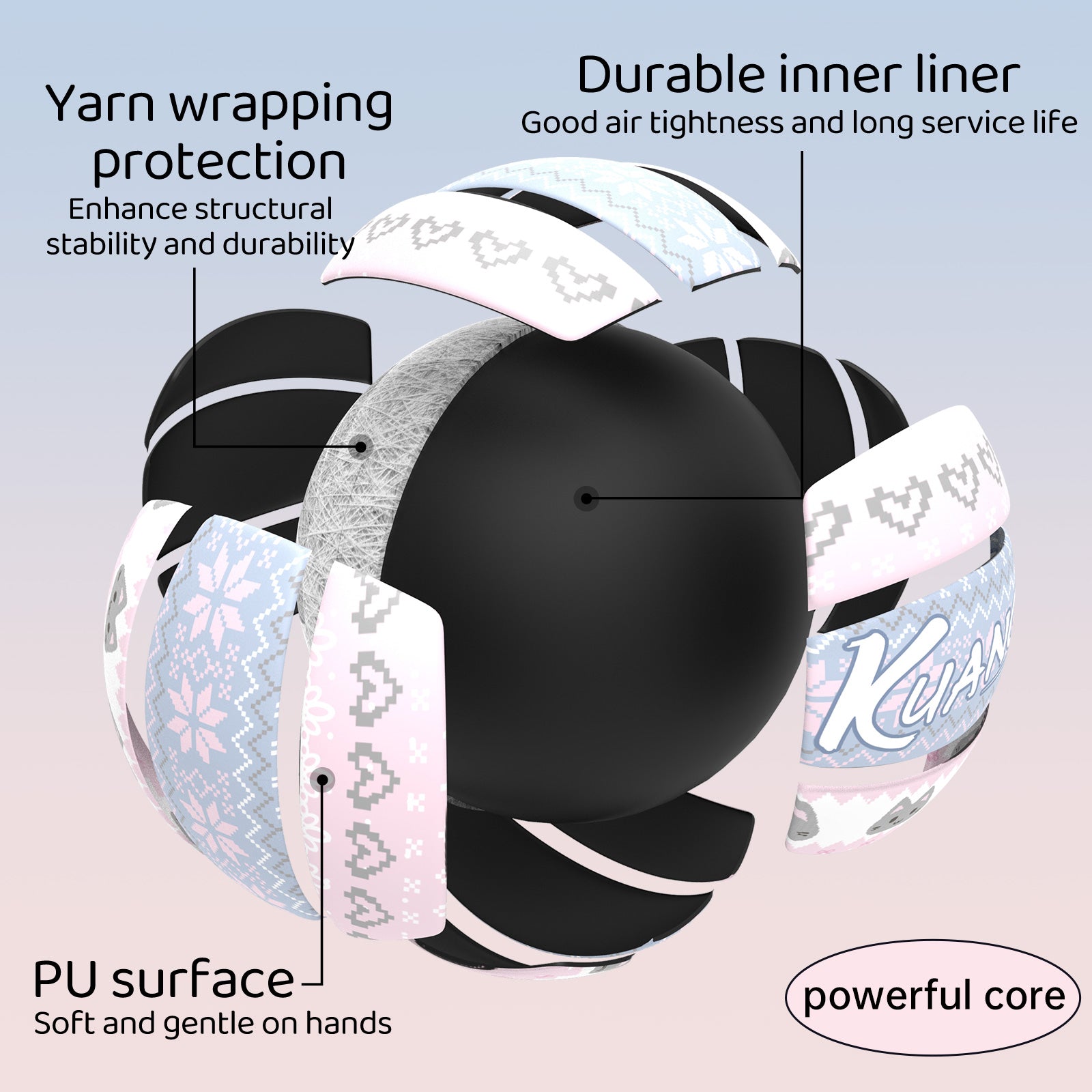 Kuangmi Fair Isle Pattern Volleyball - Cute Cat & Heart Design Size 5