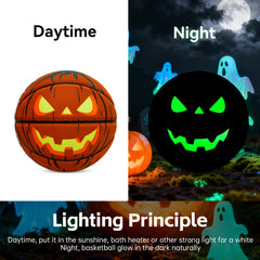 Halloween Glow - in - the - Dark Pumpkin Basketball - Size 7, Hygroscopic PU for Indoor & Outdoor