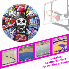 Kuangmi Skull Themed Basketball - Size 7 (29.5"), PU Material, Indoor/Outdoor, Patent-Shaped Inner Tire, Playable & Decorative