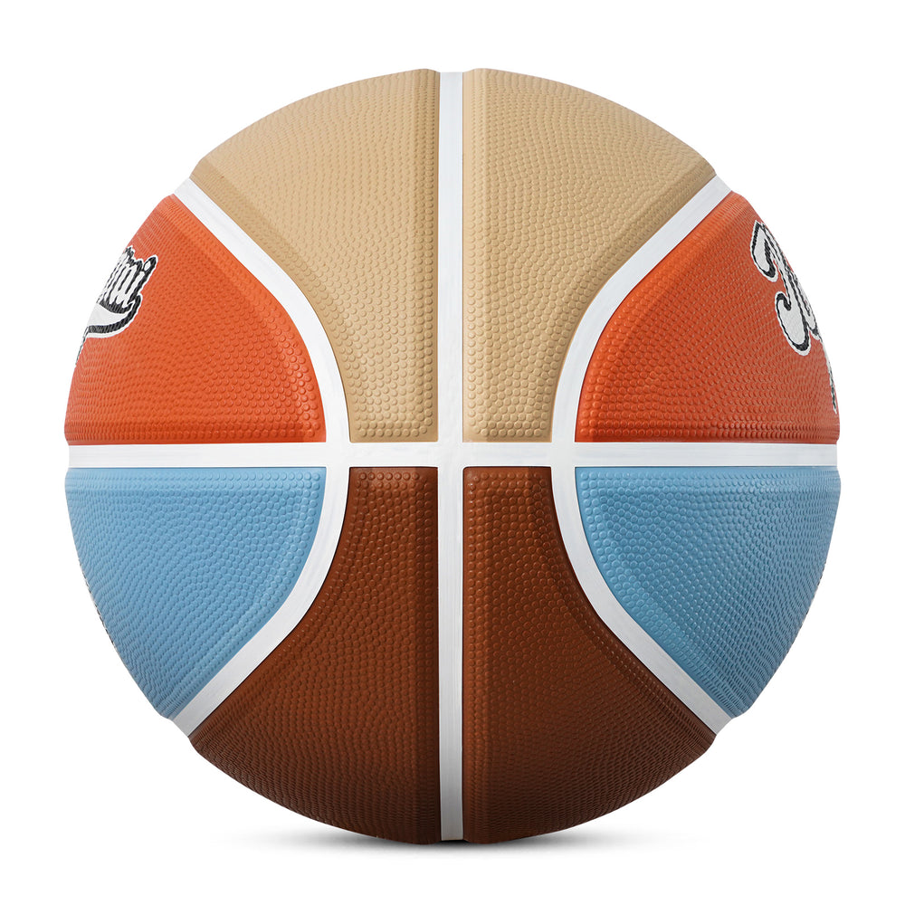Side view of Kuangmi American Style Indoor/Outdoor Premium Rubber Basketball Dark Blue-Orange Size 7
