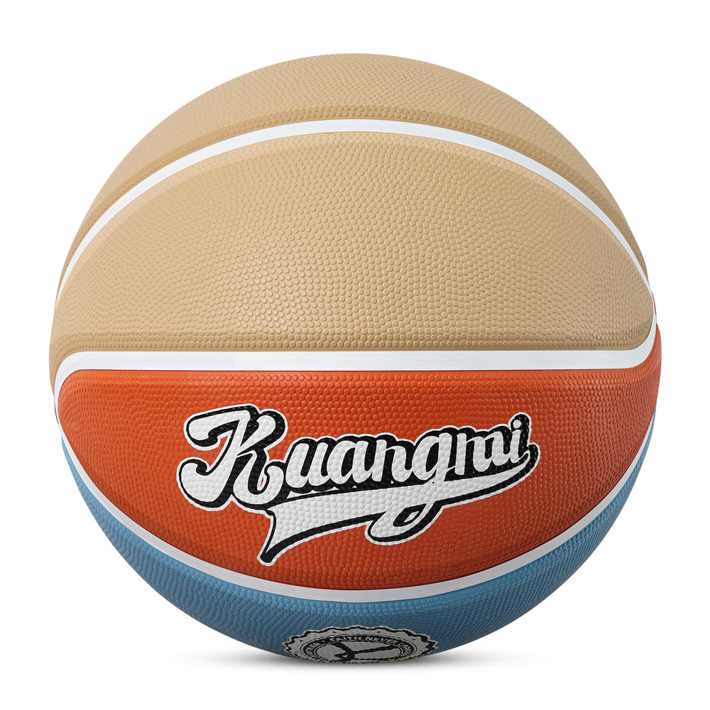 Top view of Kuangmi American Style Indoor/Outdoor Premium Rubber Basketball Dark Blue-Orange Size 7
