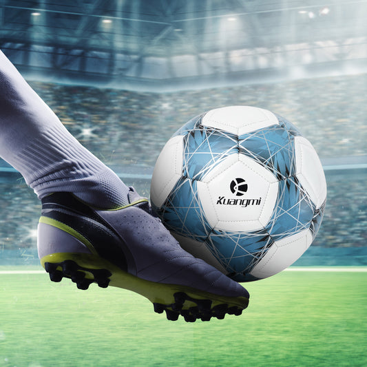 Balón de fútbol Kuangmi con líneas entrelazadas azules y blancas - Talla 5
