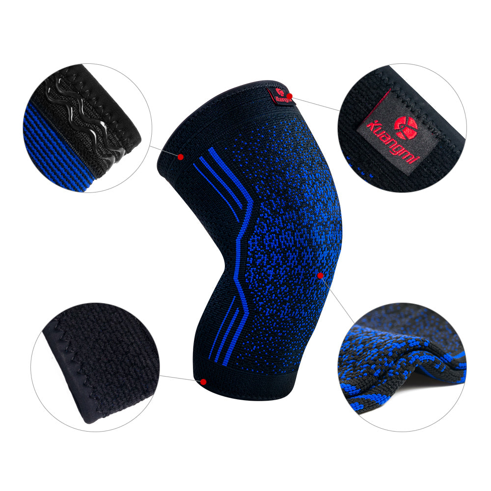 Kuangmi Black & Blue Knitted Knee Brace - Compression Support for Sports & Daily Activities (Sizes M/L/XL)