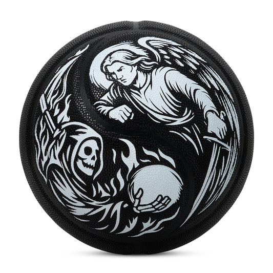 Kuangmi Tai Chi Angel & Demon Basketball Size 7（29.5“）, Durable PU Ball for Kids Youth Adults, Indoor Outdoor Training Game