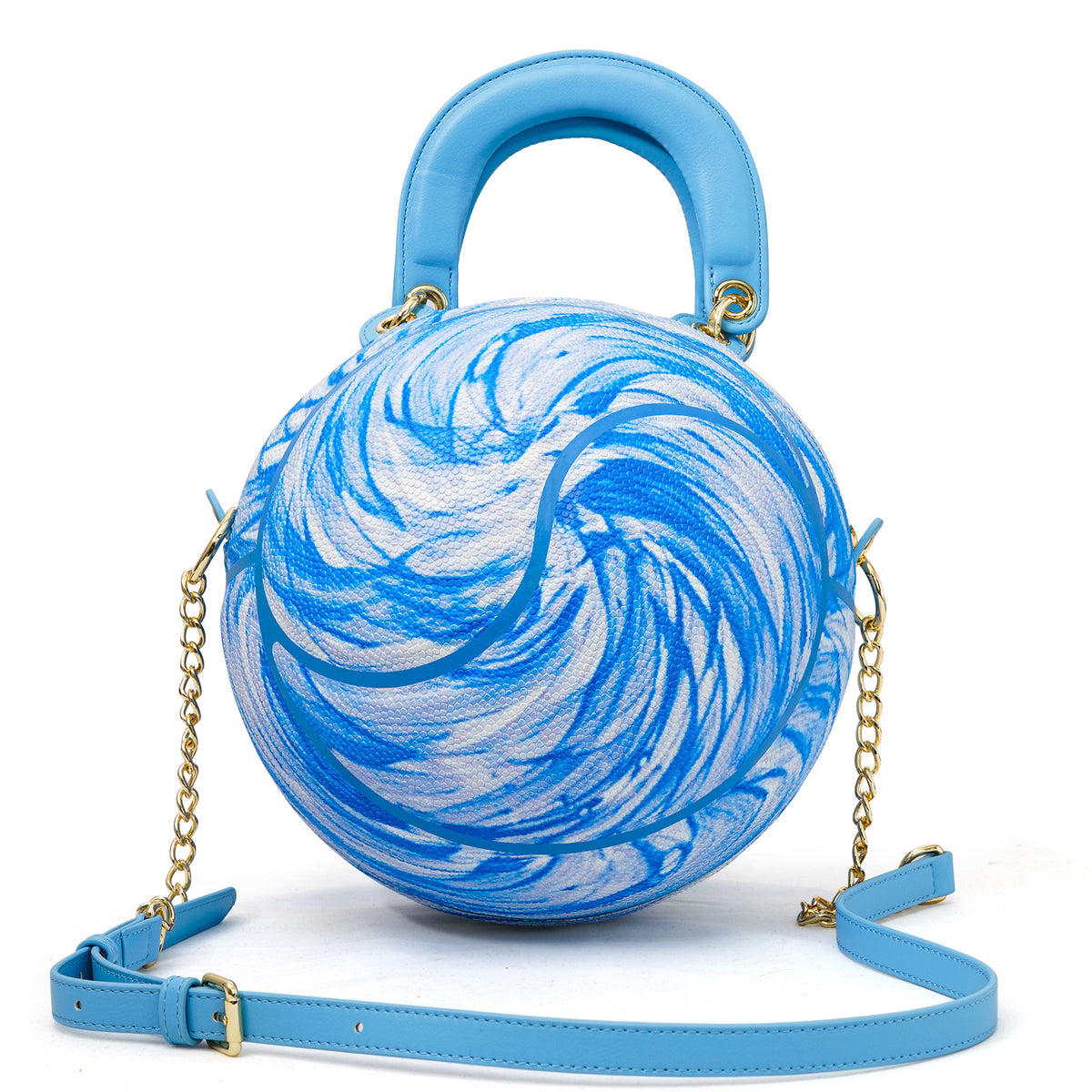 Kuangmi "Blue Swirl Art" Glow-in-the-Dark Size-7 Basketball Purse & Handbag, Basketball Bag