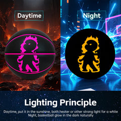 Luminous Fire Figure Basketball, Magenta & Yellow Luminous, Size 7 (29.5"), with Luminous Coating & Hygroscopic PU Leather