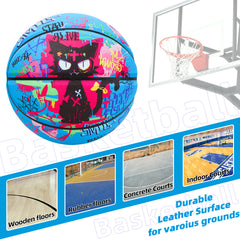 Kuangmi Graffiti Black Cat Basketball Gift, Size 7 (29.5"), Hygroscopic PU for Indoor Outdoor Play