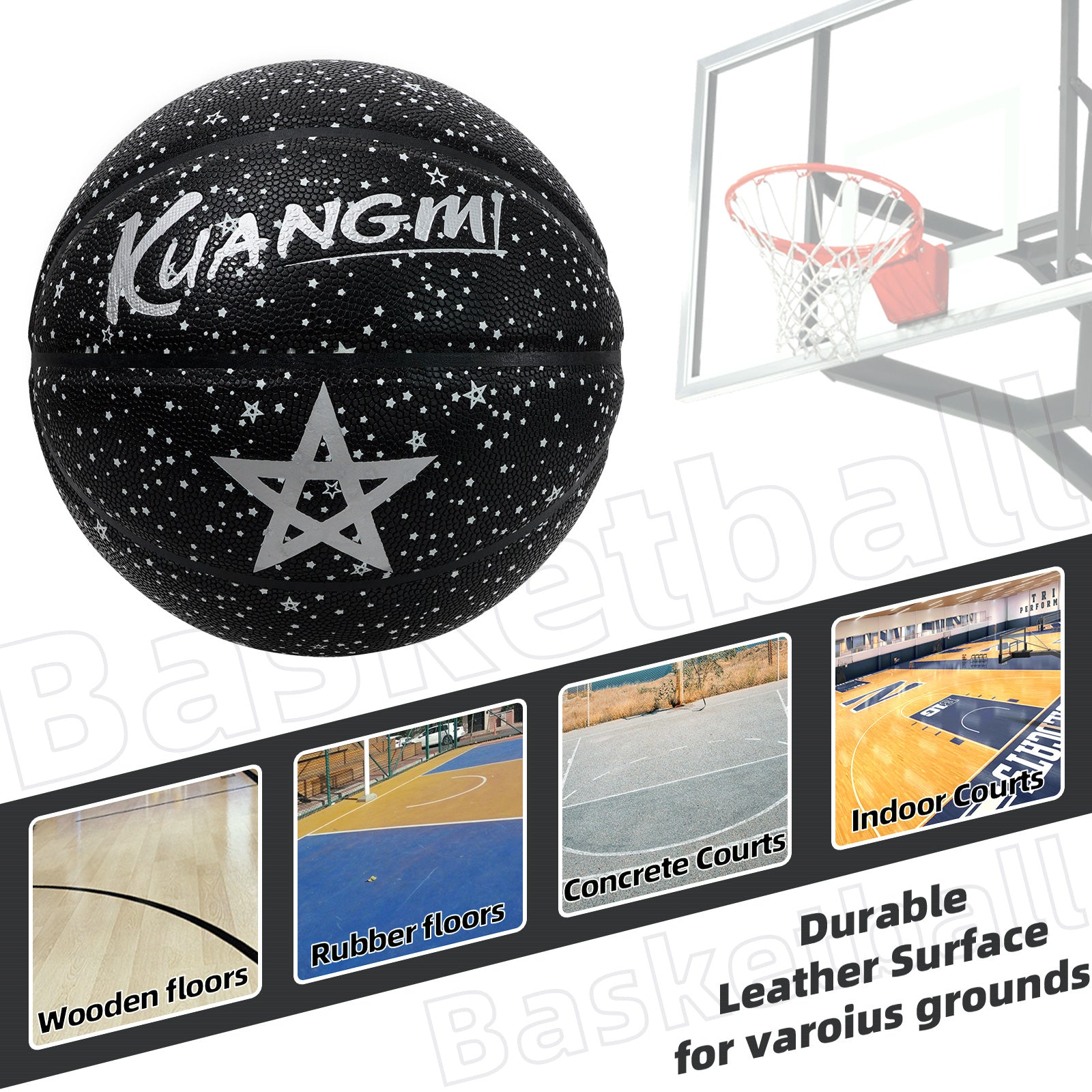 Kuangmi Glow-in-the-Dark Starry Sky Basketball Gift, Size 7 (29.5"), Hygroscopic PU for Indoor Outdoor Play