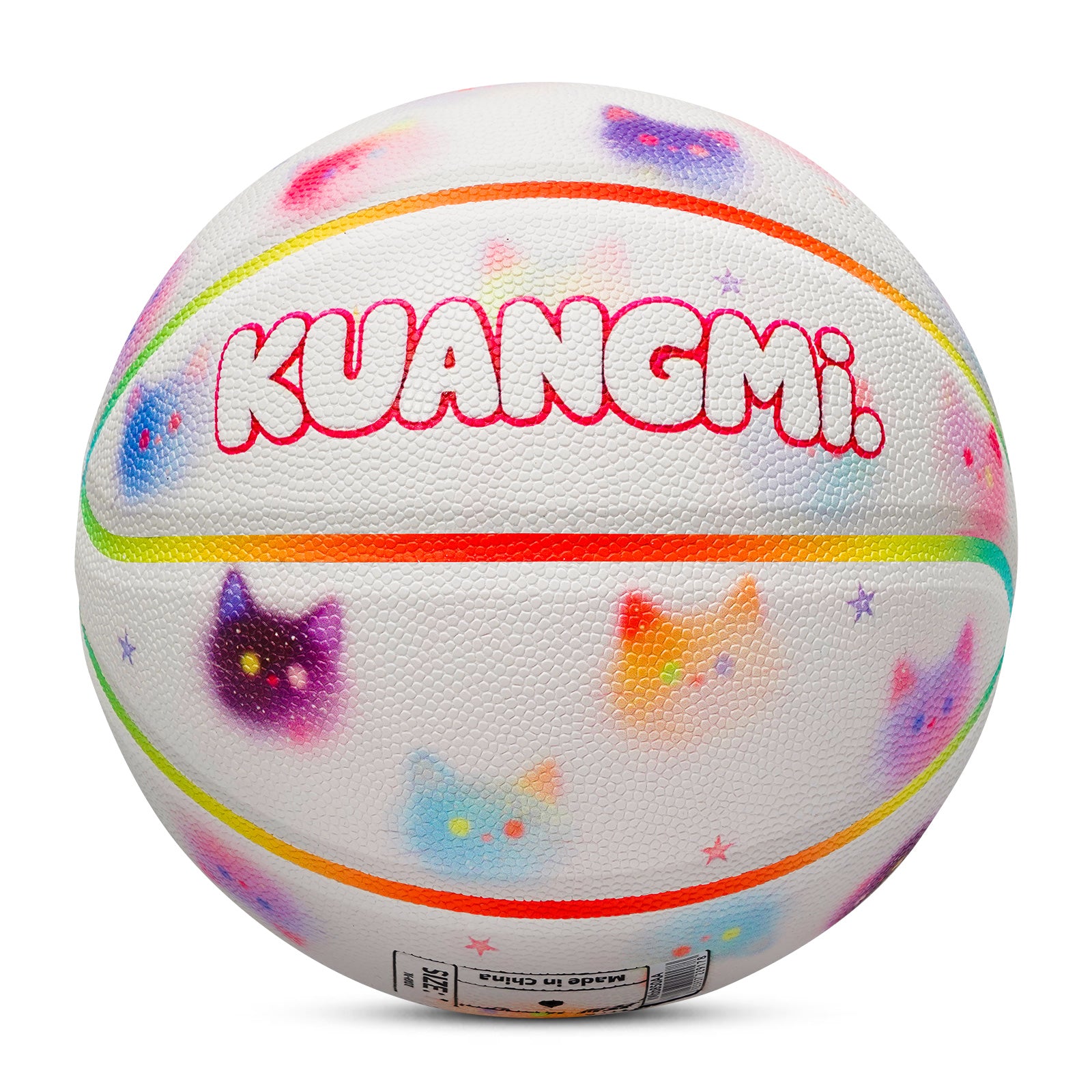Kuangmi Cute Cat Print Basketball - Hygroscopic PU with Advanced Channel Leather Technology (Size 7/6/5)