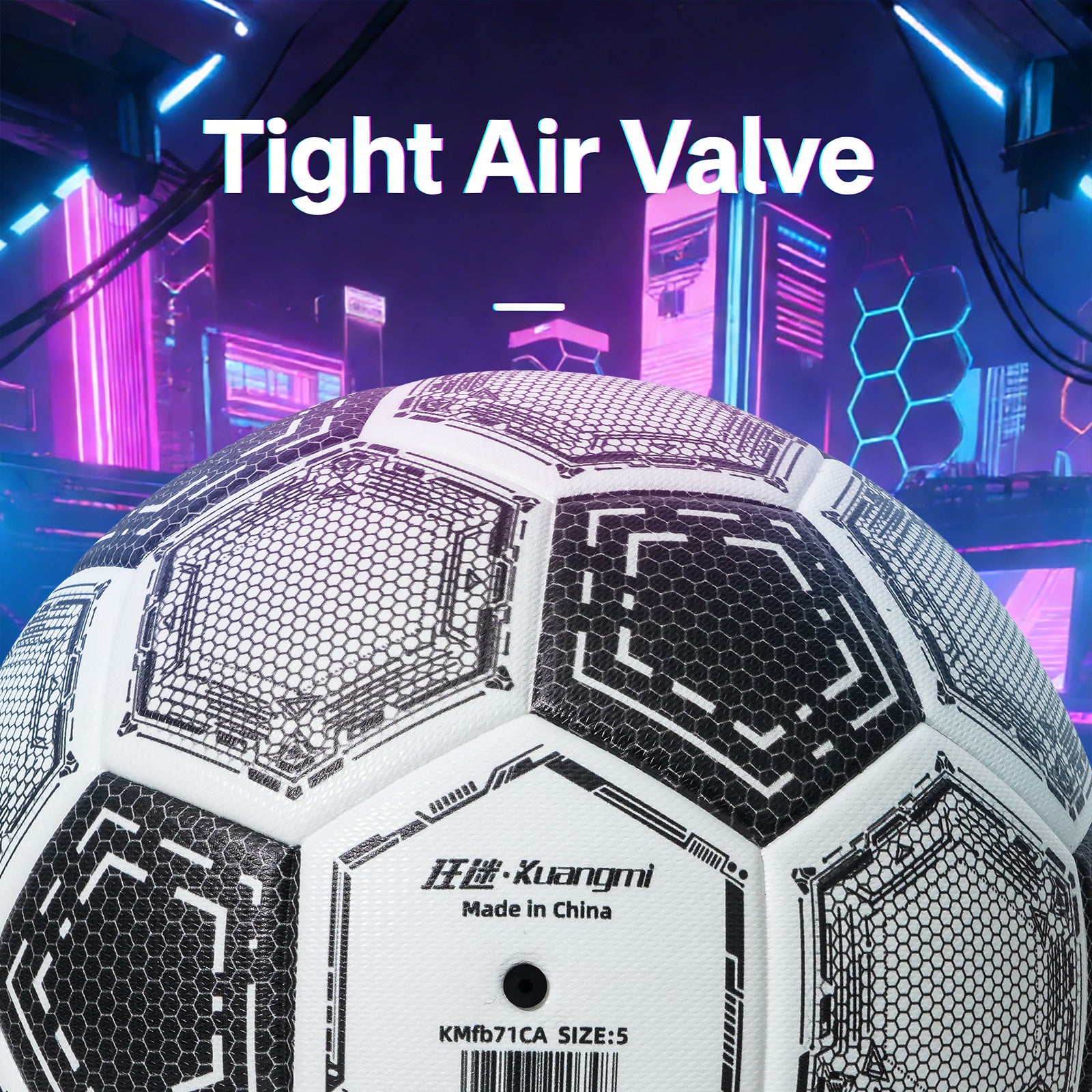 Kuangmi Mecha Honeycomb Football (Silver/Black-Gold), Size 5, PU Surface for Training & Competition