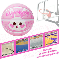 Kuangmi Pink Bunny Rubber Kids Basketball Gift, Size 5 (27.5"), Indoor Outdoor Play