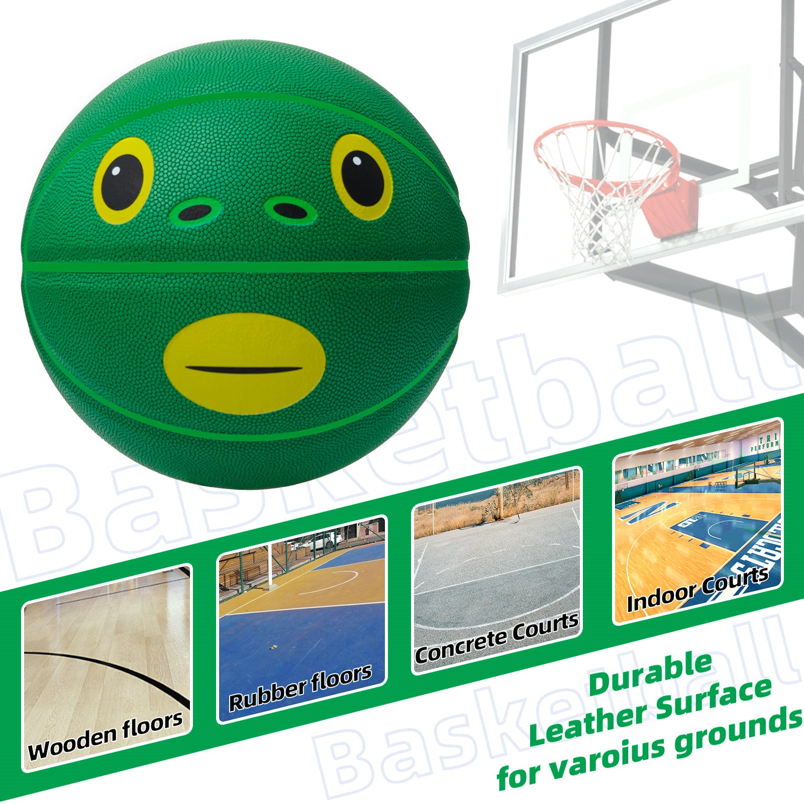 Kuangmi Funny Green Fish Basketball Size 7/6/5 Hygroscopic PU