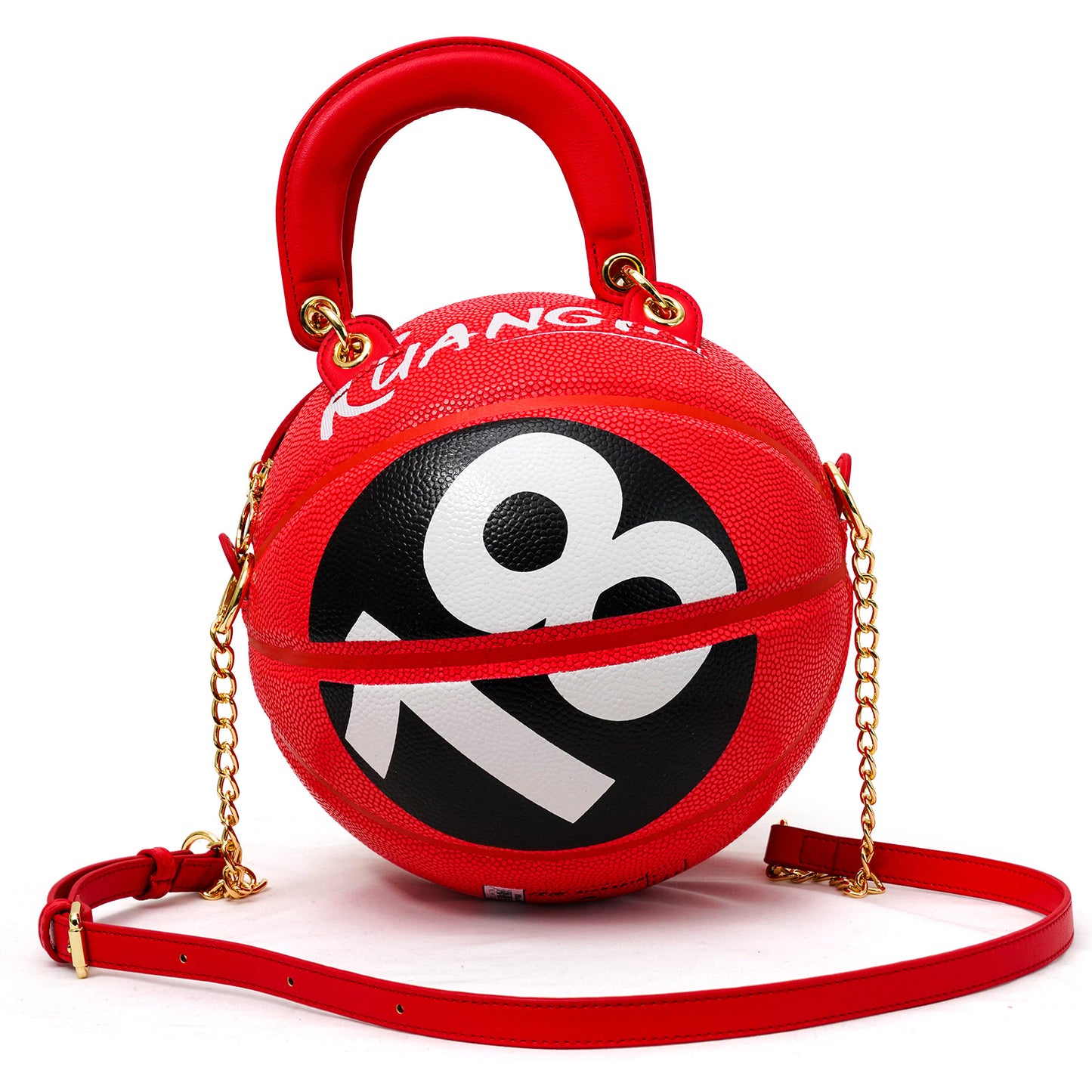 Kuangmi PU Red - Black “18” Pattern 7# Basketball Crossbody Bag w/ Adjustable Strap