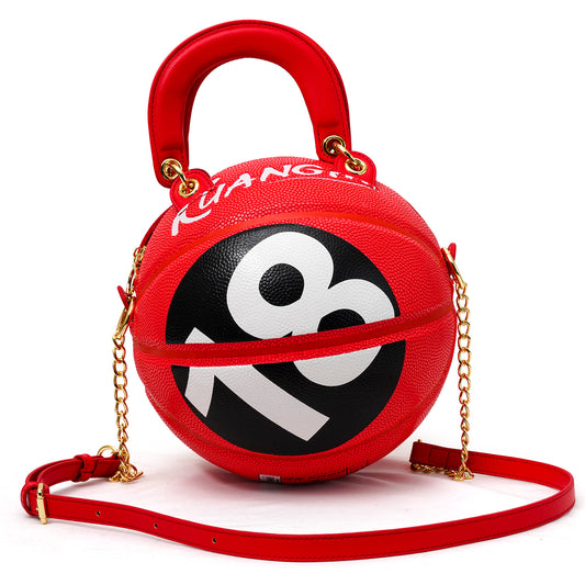 Kuangmi PU Red - Black “18” Pattern 7# Basketball Crossbody Bag w/ Adjustable Strap