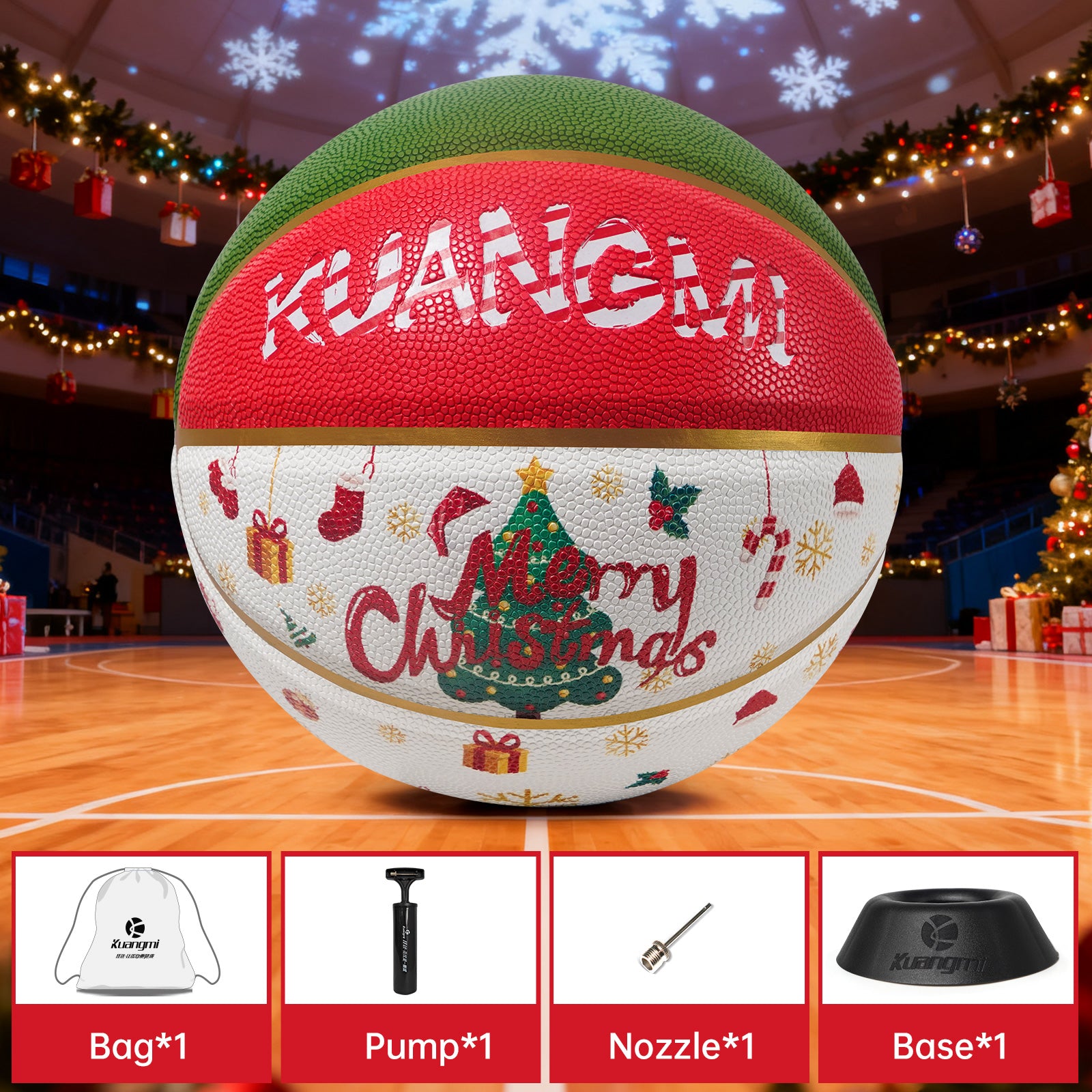 Kuangmi Christmas Basketball, Size 7 (29.5"), Hygroscopic PU Leather, Ideal Christmas Gift