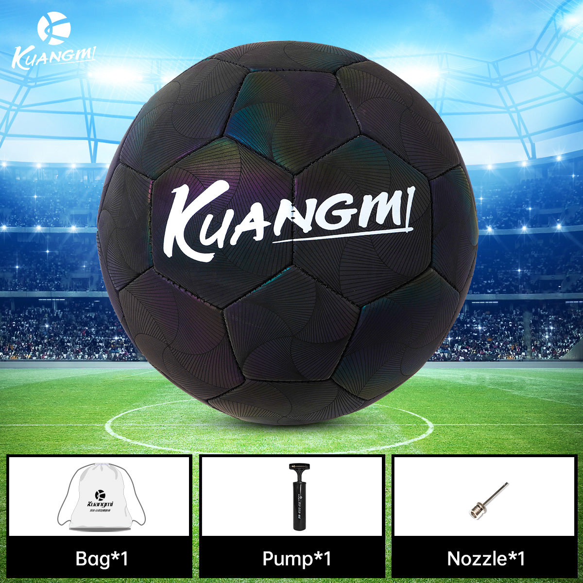 Kuangmi Reflective Size 5 Football - Featuring Reflective PU Material for Training and Game Use