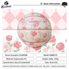 Kuangmi Rose - Pink Patterned Basketball - Size 6/7, Moisture - Absorbing PU, Ideal for Multi - Venue Ideal for Multi - Venue Play
