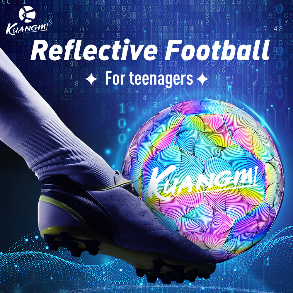 Kuangmi Reflective Size 5 Football - Featuring Reflective PU Material for Training and Game Use with colorful design.
