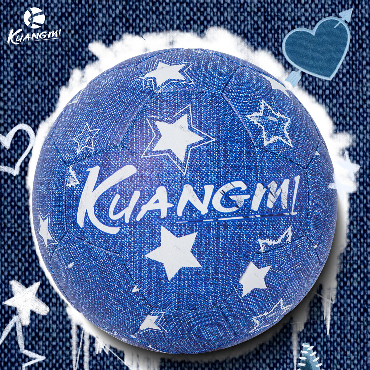 Kuangmi Denim Blue Size 5 Football - Featuring PU Material for Indoor and Outdoor Play