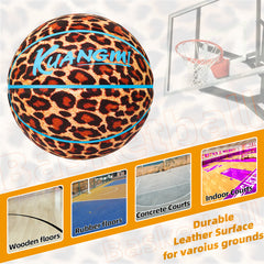 Kuangmi Leopard Print Basketball - Hygroscopic PU Ball (Size 7:29.5") Stylish Animal Pattern Ball