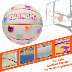 Kuangmi Cute Cat Print Basketball - Hygroscopic PU with Advanced Channel Leather Technology (Size 7/6/5)