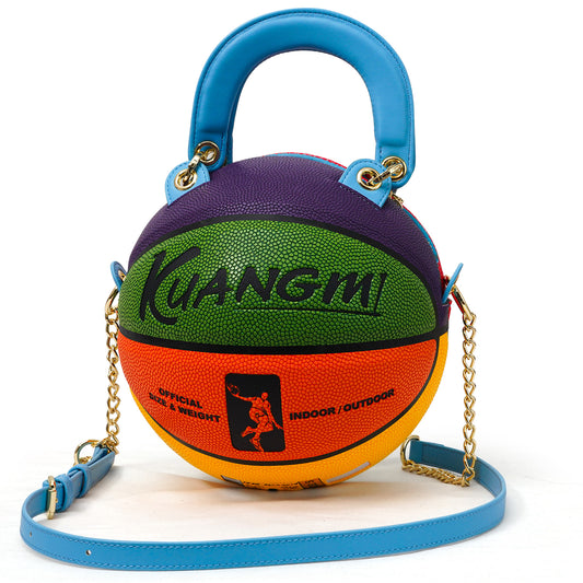 Kuangmi PU Classic 8 - Color Block 7# Basketball Crossbody Bag w/ Adjustable Strap