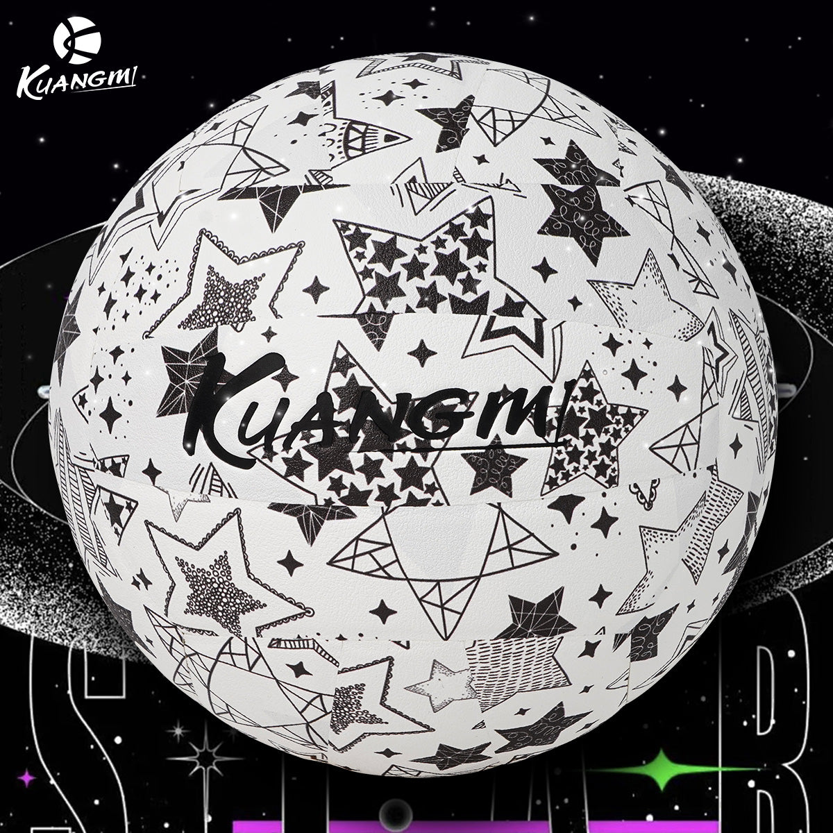 Kuangmi Star - Patterned PU Hard Volleyball, Size 5 - Ideal for Indoor & Outdoor Play