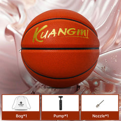 Kuangmi Indoor Official Game Basketball, Size 7 (29.5"), Orange PU with Gold Foil Design