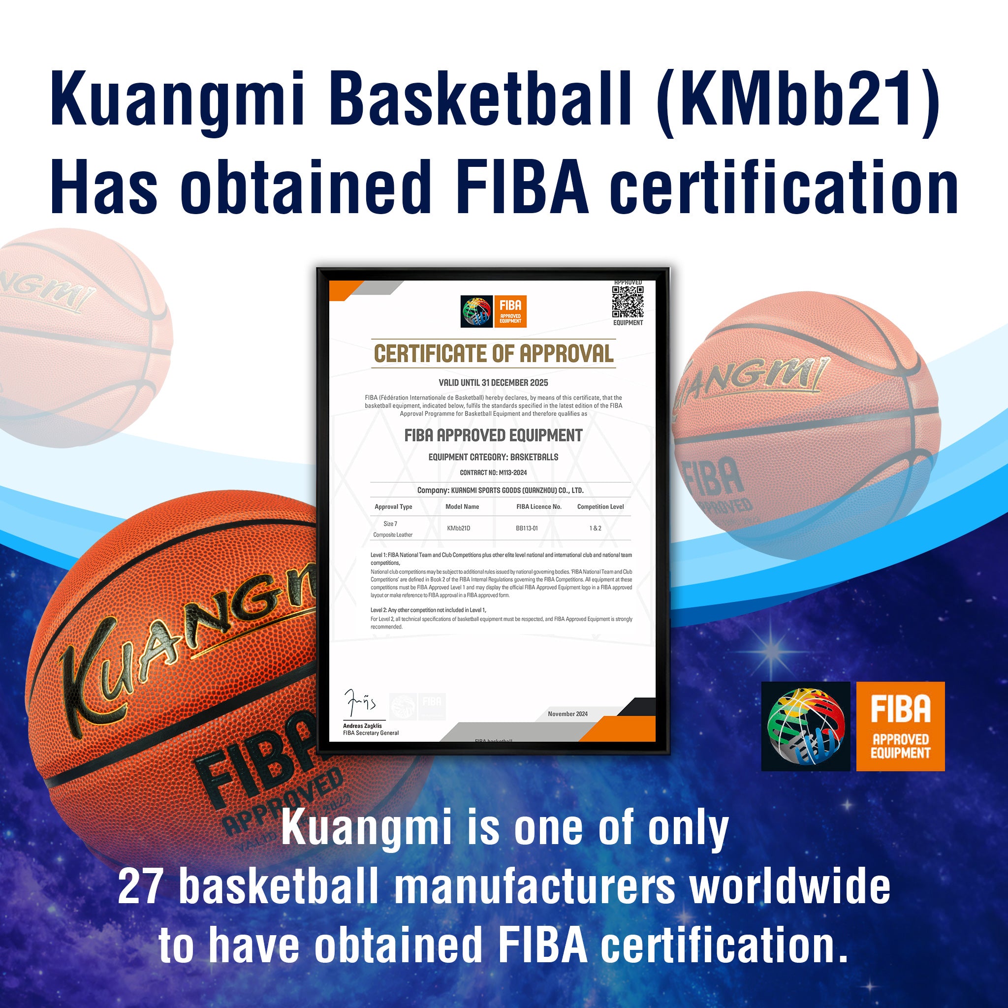 Balón de baloncesto FIBA ​​Kuangmi Chong tamaño 7 