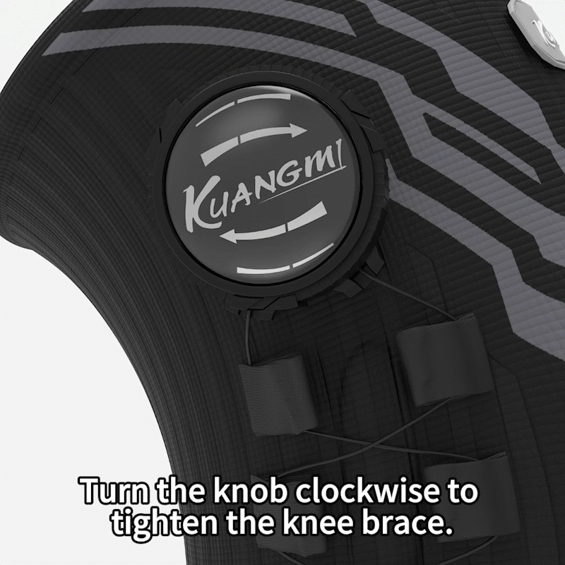 Kuangmi® Knob Instructions
Turn the knob clockwise to tighten the knee brace. 
Pull the knob outward to relax it. 