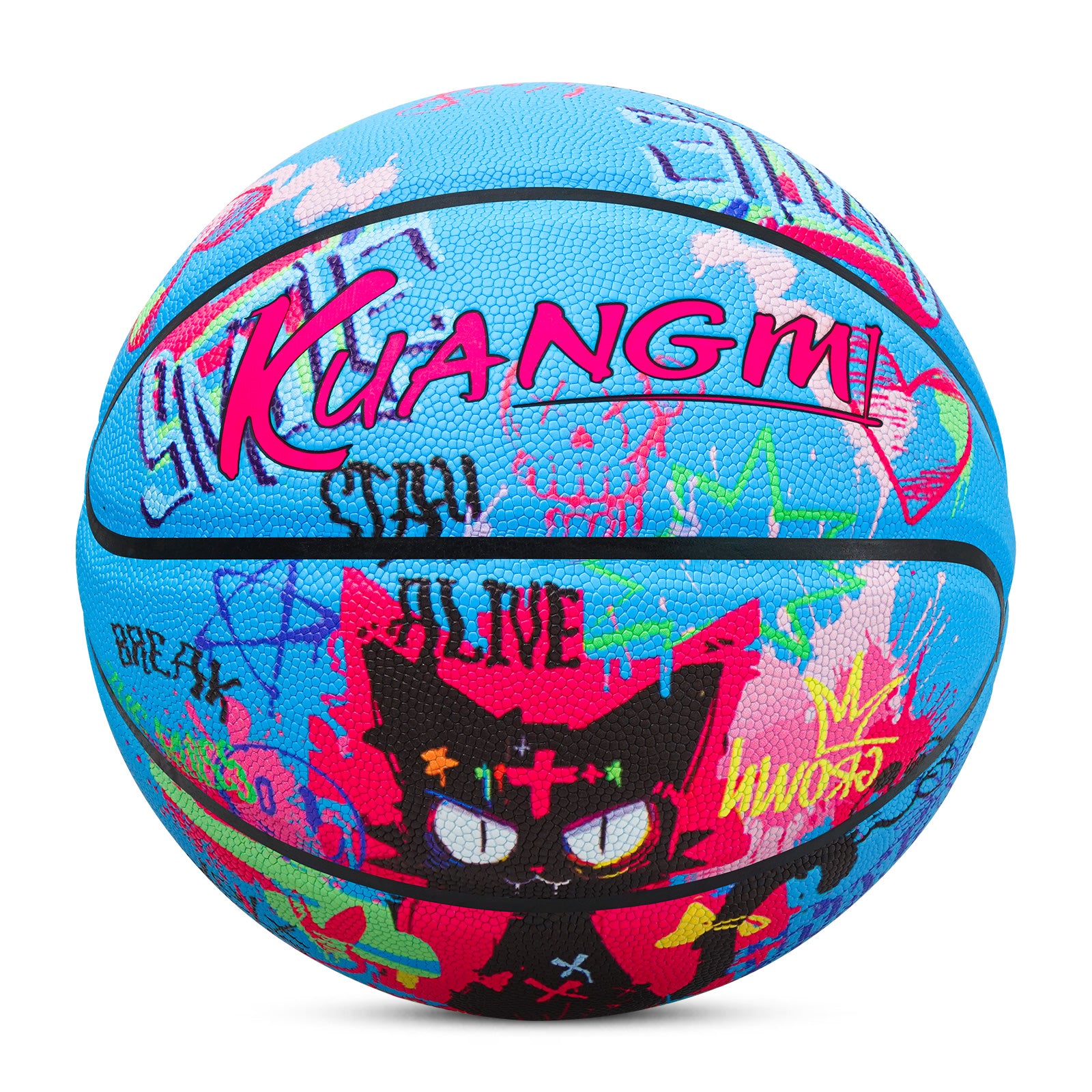 Kuangmi Graffiti Black Cat Basketball Gift, Size 7 (29.5"), Hygroscopic PU for Indoor Outdoor Play