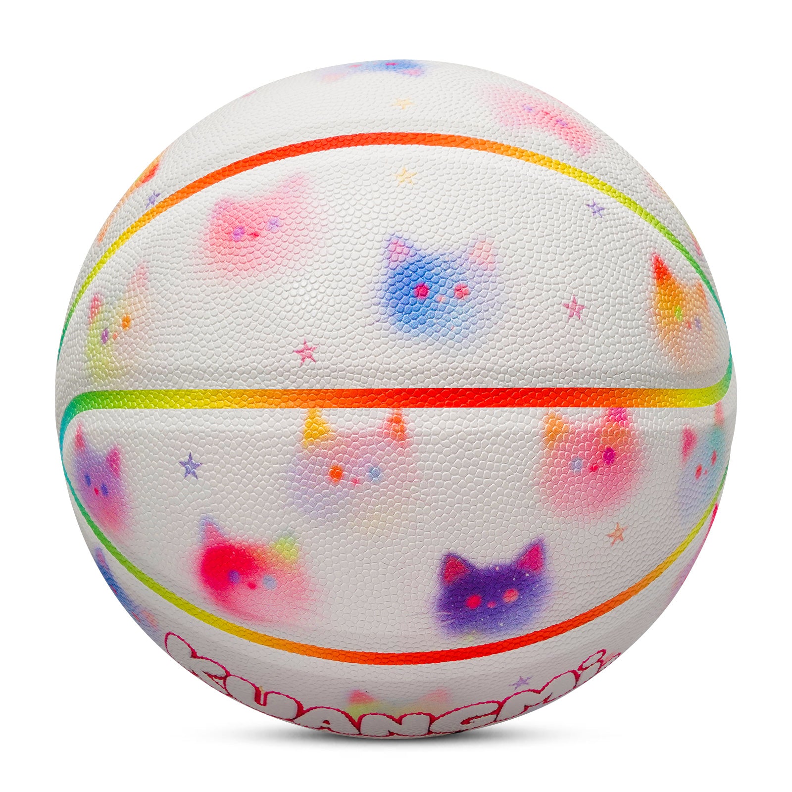 Kuangmi Cute Cat Print Basketball - Hygroscopic PU with Advanced Channel Leather Technology (Size 7/6/5)