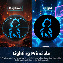 Luminous Fire Figure Basketball, Blue, Size 7 (29.5"), with Luminous Coating & Hygroscopic PU Leather