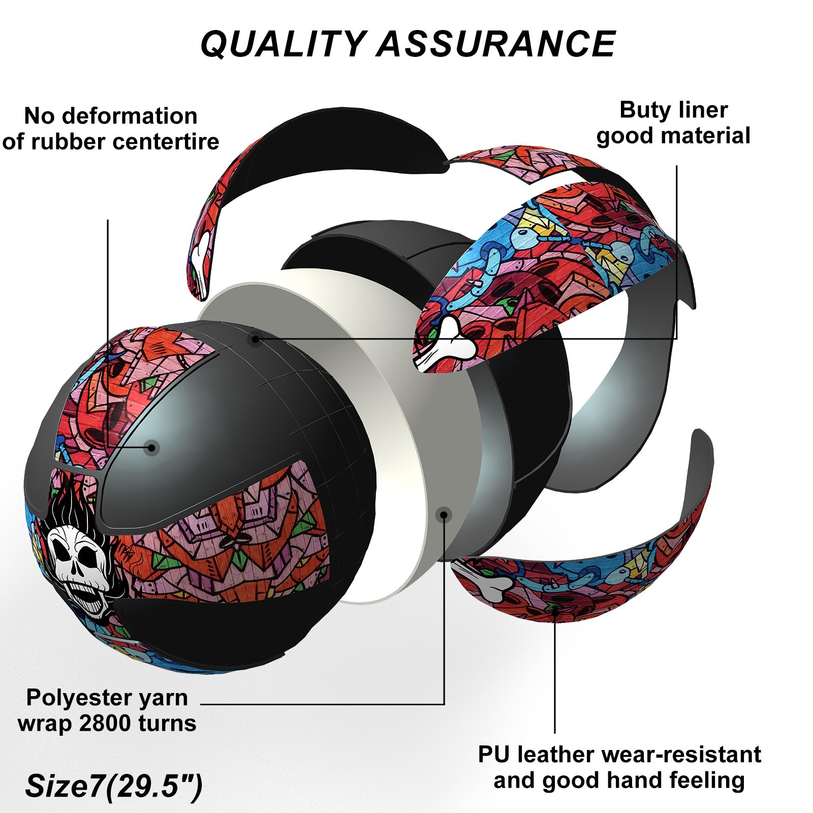 Kuangmi Skull Themed Basketball - Size 7 (29.5"), PU Material, Indoor/Outdoor, Patent-Shaped Inner Tire, Playable & Decorative