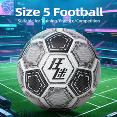 Kuangmi Mecha Honeycomb Football (Silver/Black-Gold), Size 5, PU Surface for Training & Competition