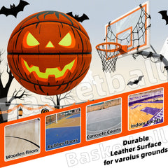 Halloween Glow - in - the - Dark Pumpkin Basketball - Size 7, Hygroscopic PU for Indoor & Outdoor